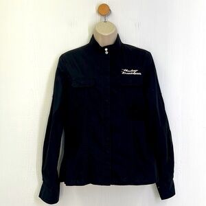 Harley Davidson - Black Snap Down Long Sleeve Harley Logo Cotton Blouse Medium